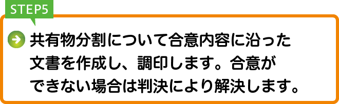 Step5.共有物分割について合意内容に沿った文書を作成し、調印します。合意ができない場合は判決により解決します。